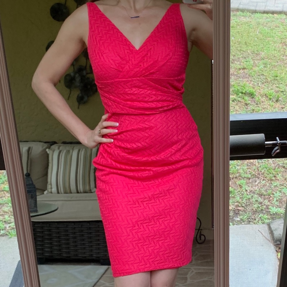 Figure flattering coral midi dress